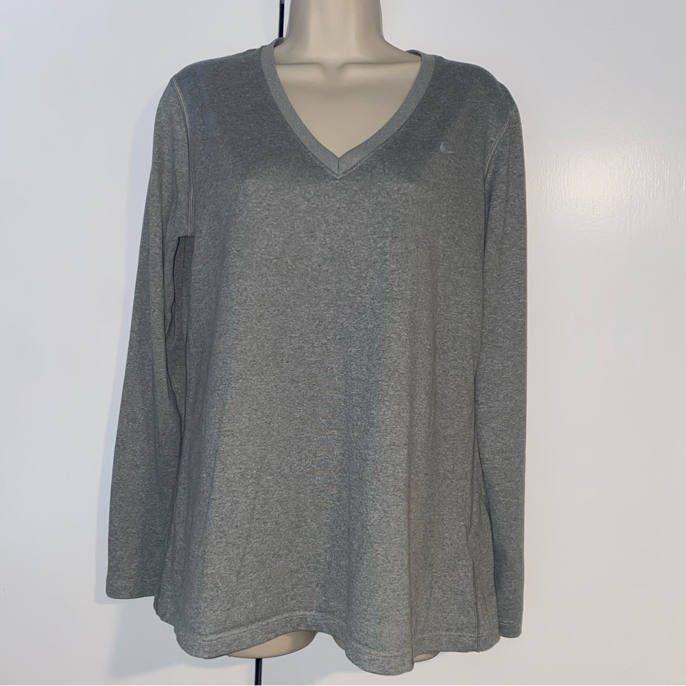 Nike Dri-Fit Long Sleeve V-Neck Workout Shirt Grey Size L